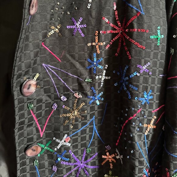 Draper's and Damon's Black Beaded Sequined Jacket FIREWORKS Women's Petite Large - Picture 4 of 14